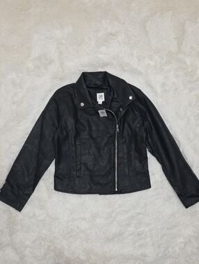 GAP - Kids Black Faux Leather Moto Jacket. Size 8. NWT